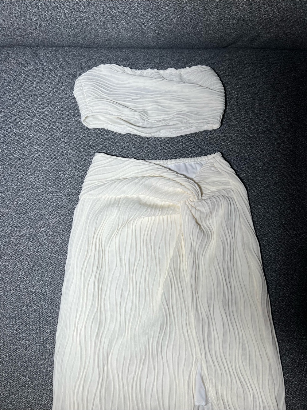 SHEIN White Crinkle Wrap Maxi Skirt with Bandeau Top